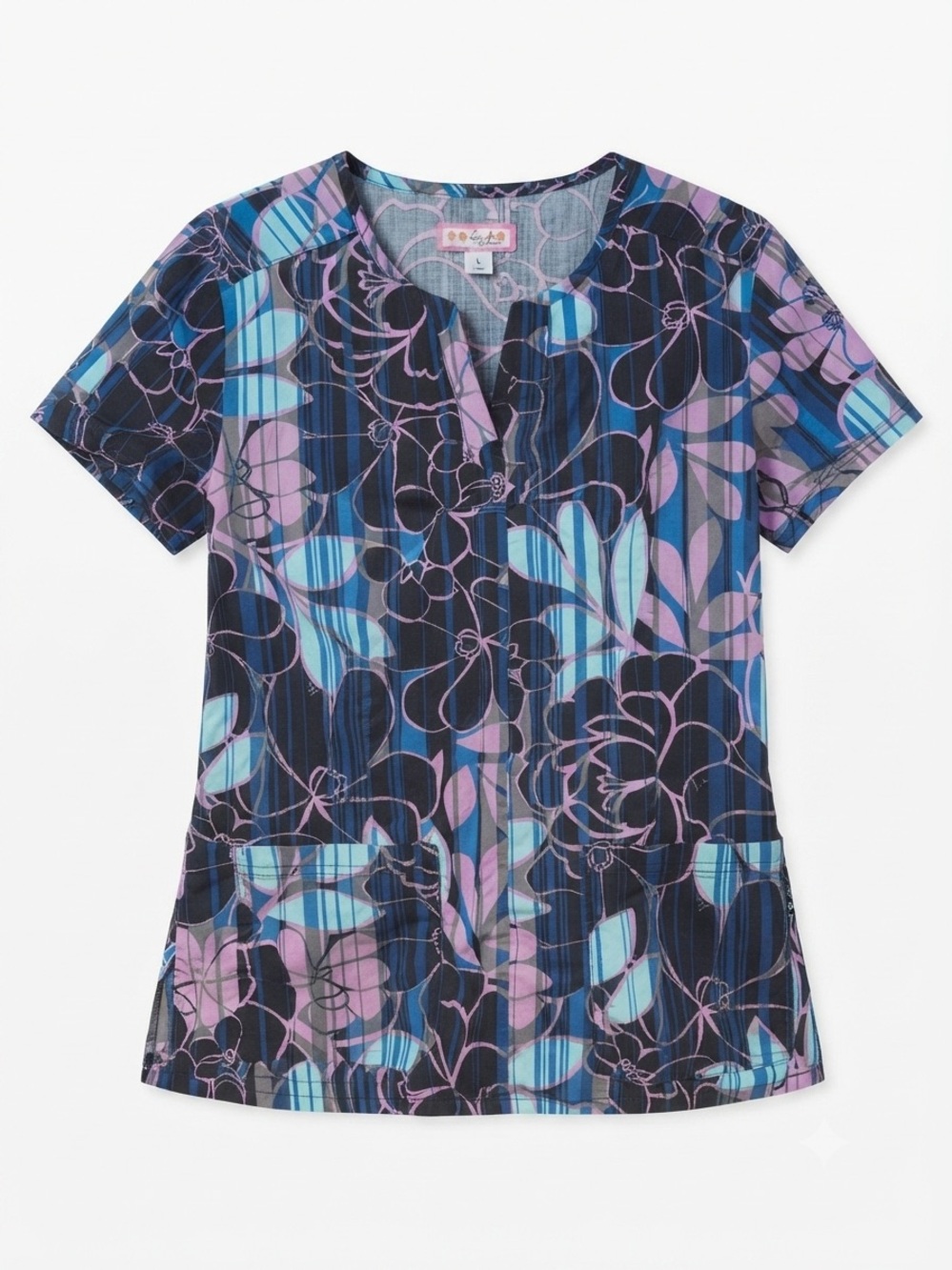 Koi by Kathy Peterson 224PR Floral Print Scrub Top Size Large